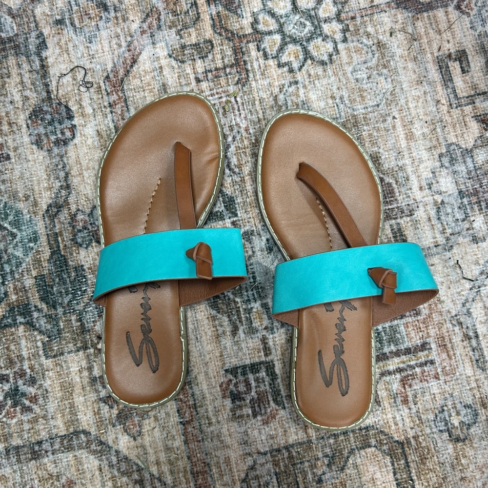Seven7 Blue and Brown Sandals Simple Slide Design